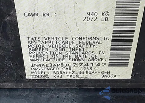 2018 Nissan Altima 2.5 Sr from USA, damaged, VIN 1N4AL3AP8JC274142